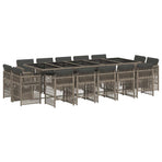 15 Piece Garden Dining Set with Cushions Grey Poly Rattan