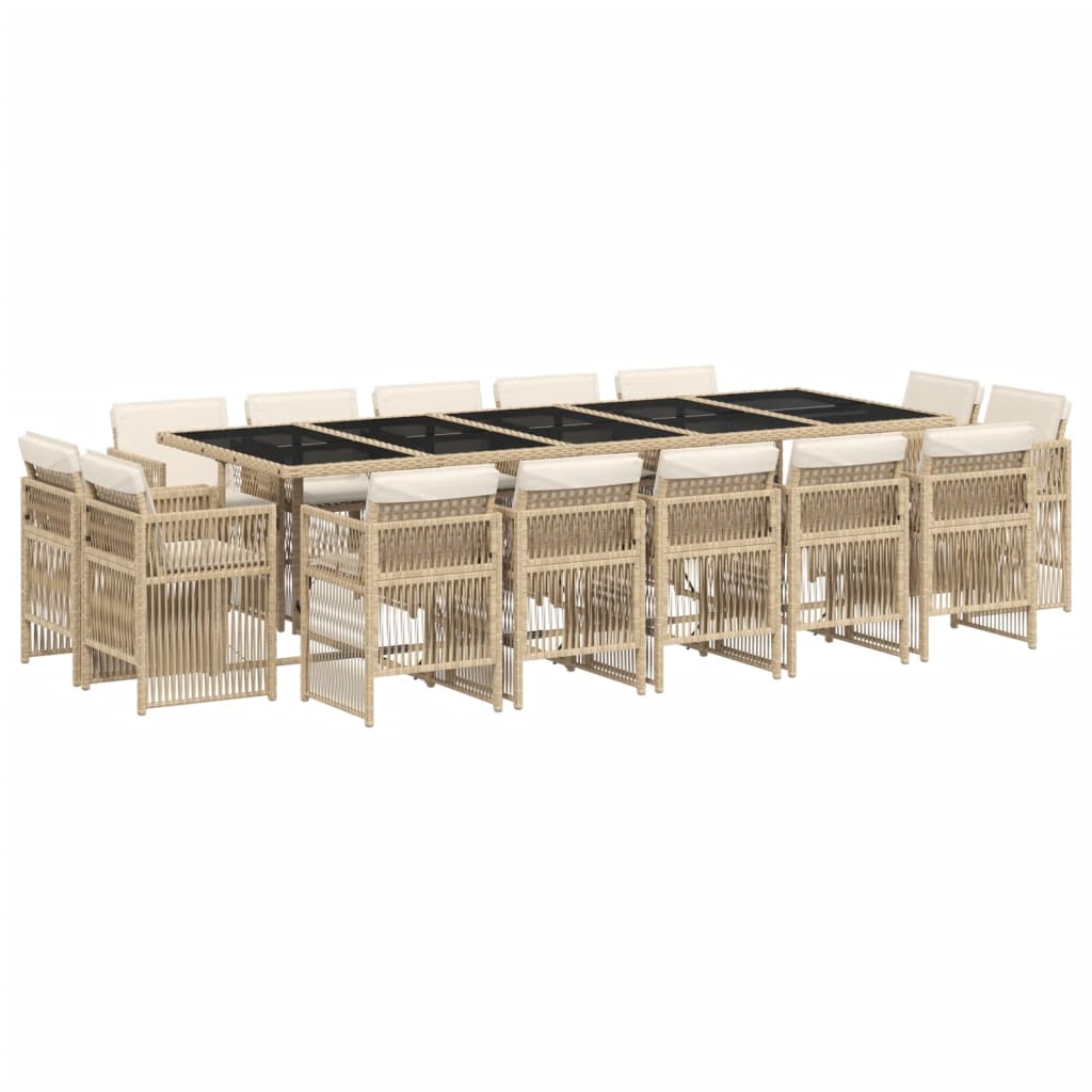 15 Piece Garden Dining Set with Cushions Beige Poly Rattan