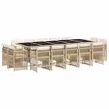 15 Piece Garden Dining Set with Cushions Beige Poly Rattan