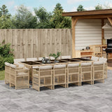 15 Piece Garden Dining Set with Cushions Beige Poly Rattan