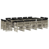 15 Piece Garden Dining Set with Cushions Light Grey Poly Rattan - Front View