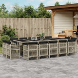 15 Piece Garden Dining Set with Cushions Light Grey Poly Rattan