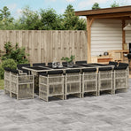 15 Piece Garden Dining Set with Cushions Light Grey Poly Rattan