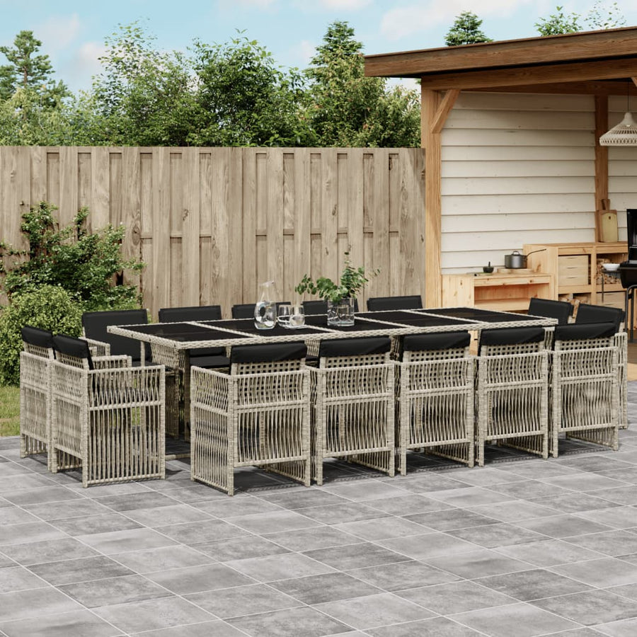 15 Piece Garden Dining Set with Cushions Light Grey Poly Rattan