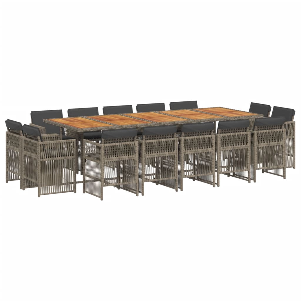 15 Piece Garden Dining Set with Cushions Grey Poly Rattan