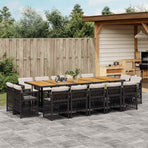 15 Piece Garden Dining Set with Cushions Black Poly Rattan
