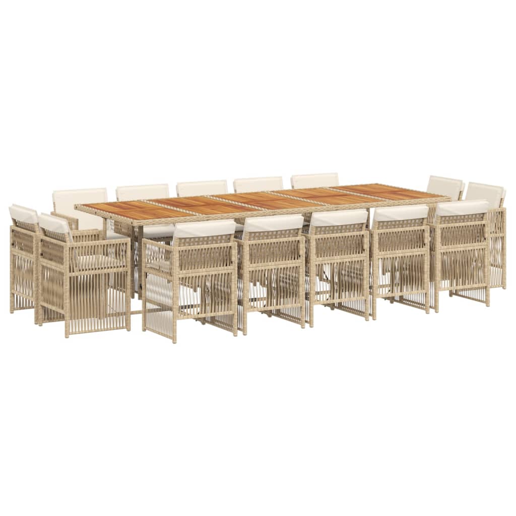 15 Piece Garden Dining Set with Cushions Beige Poly Rattan