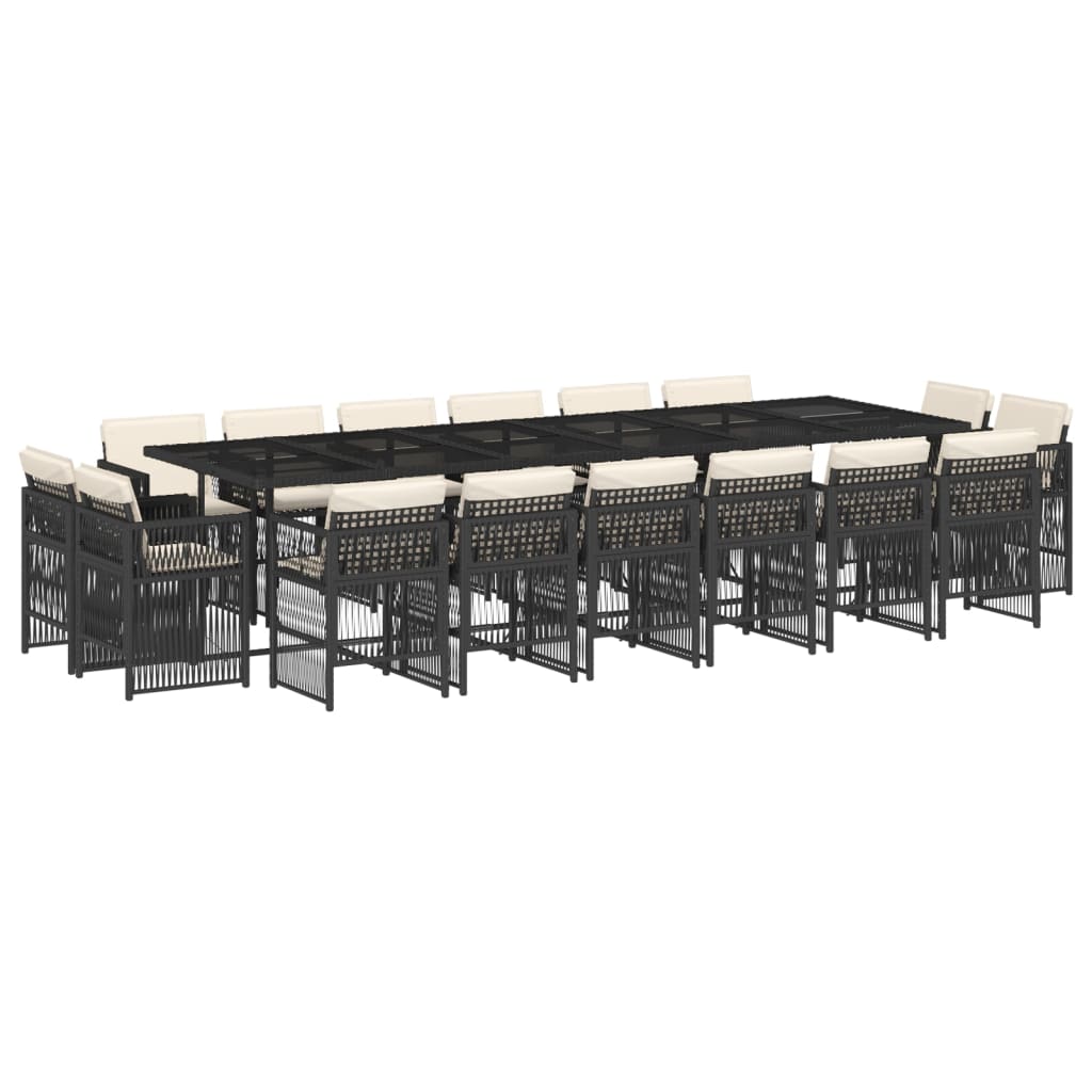 17 Piece Garden Dining Set with Cushions Black Poly Rattan
