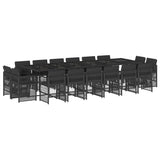 17 Piece Garden Dining Set with Cushions Black Poly Rattan - Front View