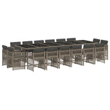 17 Piece Garden Dining Set with Cushions Grey Poly Rattan