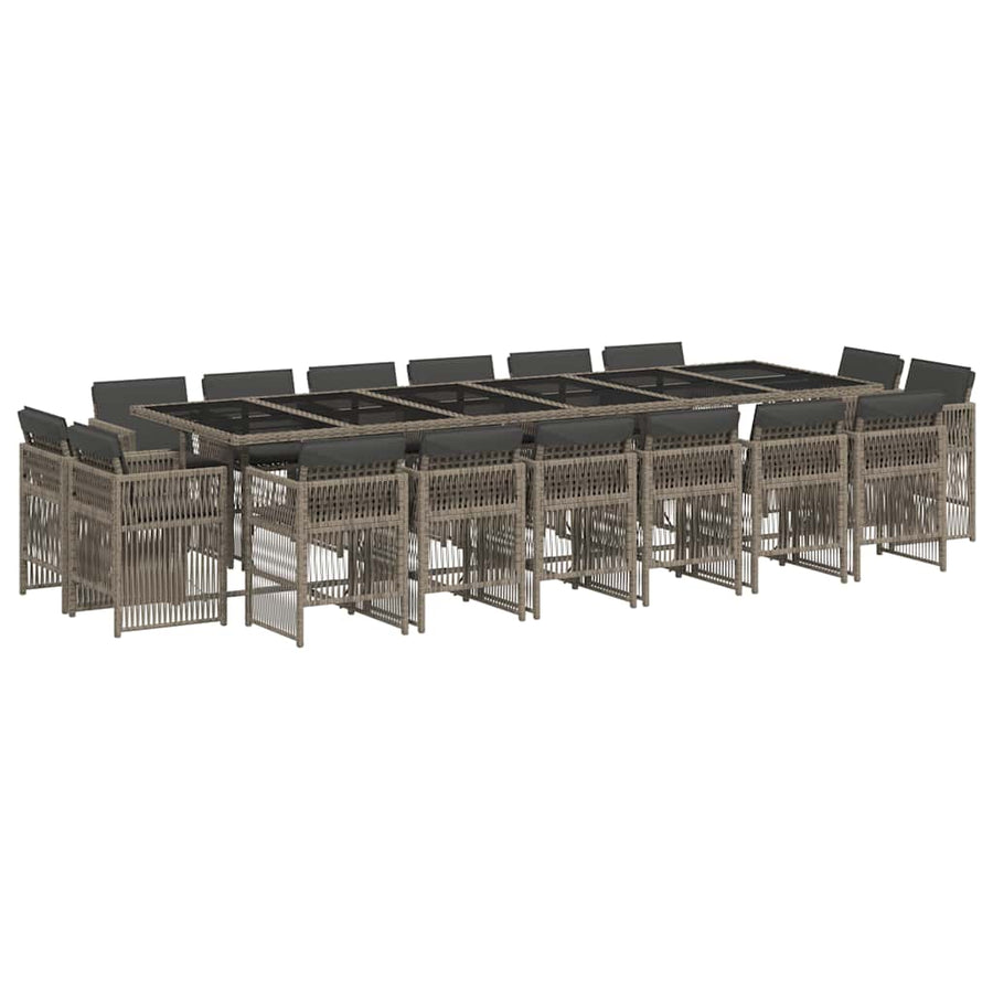 17 Piece Garden Dining Set with Cushions Grey Poly Rattan