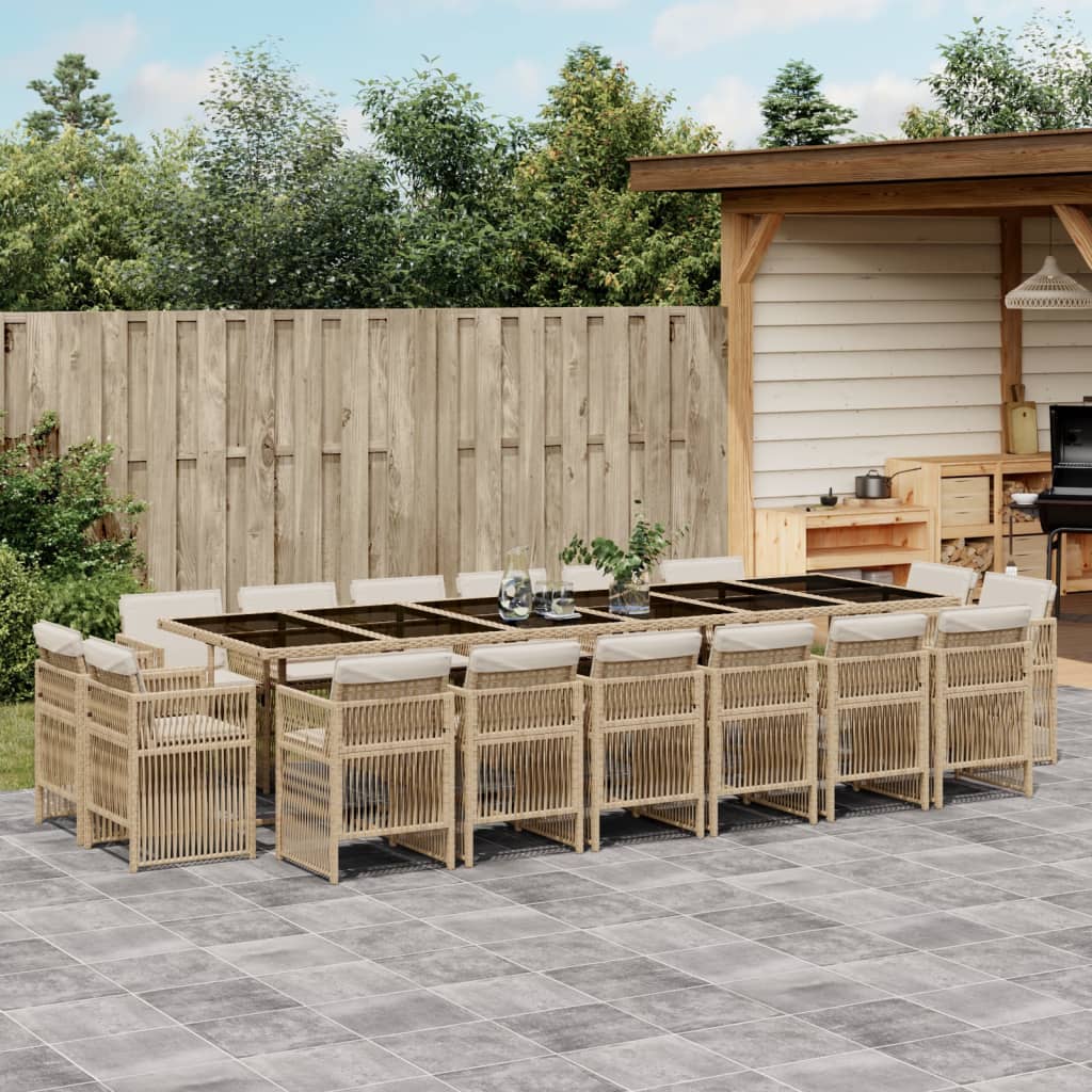 17 Piece Garden Dining Set with Cushions Beige Poly Rattan