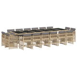 17 Piece Garden Dining Set with Cushions Mix Beige Poly Rattan