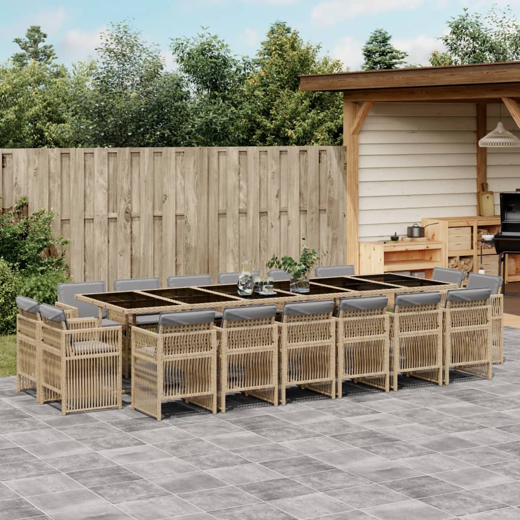 17 Piece Garden Dining Set with Cushions Mix Beige Poly Rattan