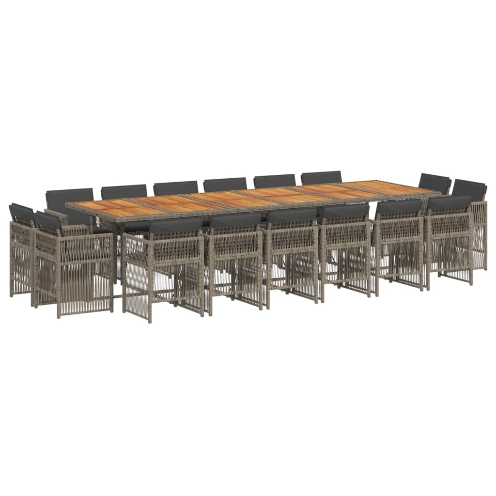17 Piece Garden Dining Set with Cushions Grey Poly Rattan