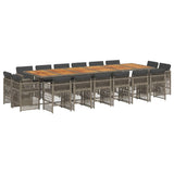 17 Piece Garden Dining Set with Cushions Grey Poly Rattan - Front View