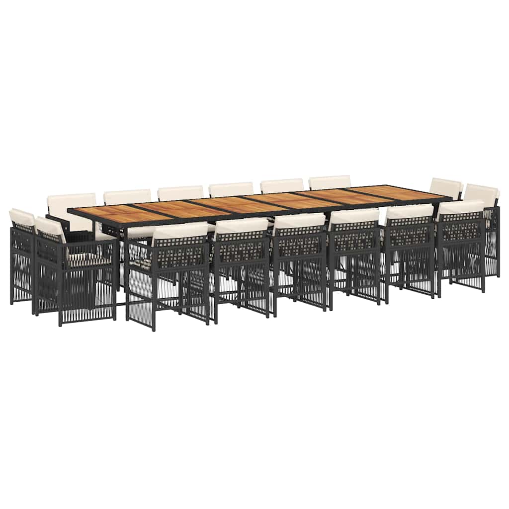 17 Piece Garden Dining Set with Cushions Black Poly Rattan