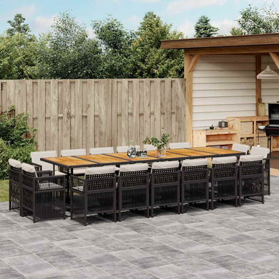 17 Piece Garden Dining Set with Cushions Black Poly Rattan