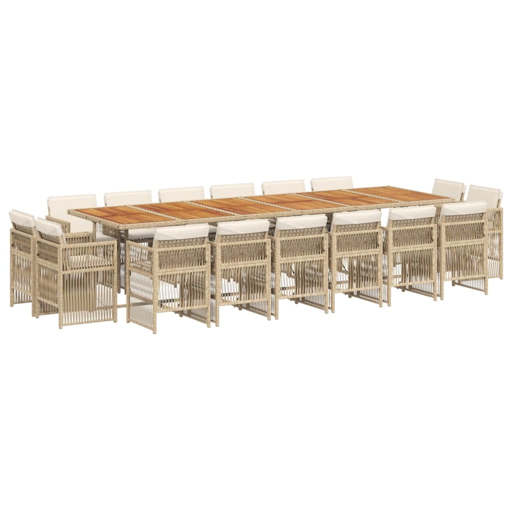 17 Piece Garden Dining Set with Cushions Beige Poly Rattan