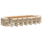 17 Piece Garden Dining Set with Cushions Beige Poly Rattan - Front View