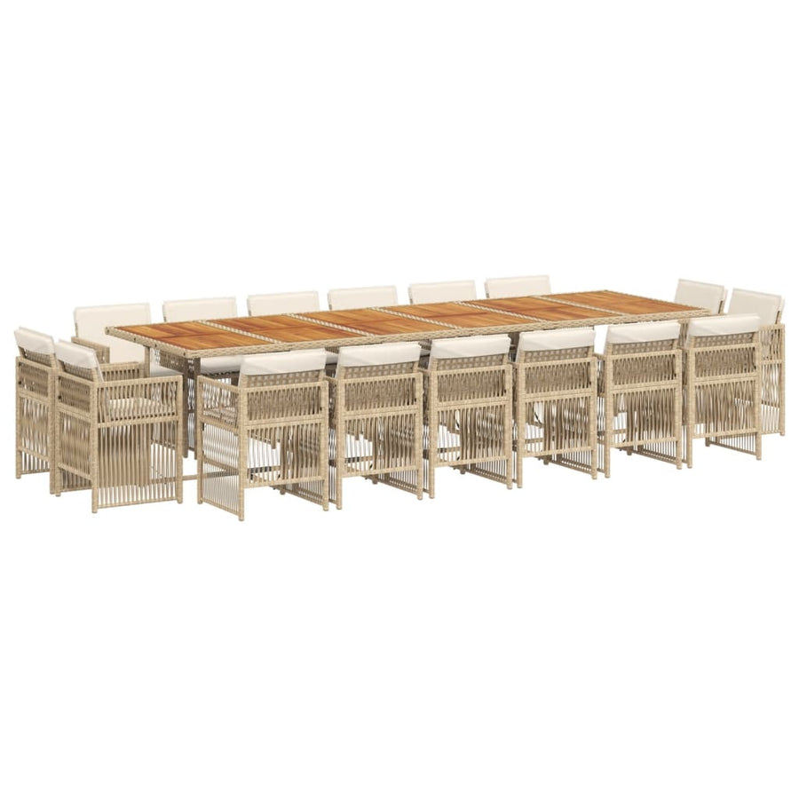 17 Piece Garden Dining Set with Cushions Beige Poly Rattan