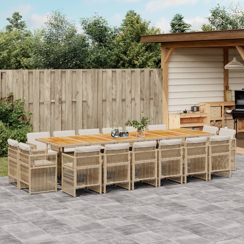 17 Piece Garden Dining Set with Cushions Beige Poly Rattan