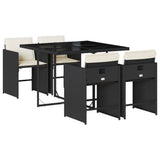 5 Piece Garden Dining Set with Cushions Black Poly Rattan
