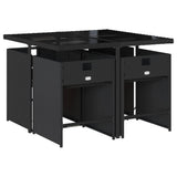 5 Piece Garden Dining Set with Cushions Black Poly Rattan