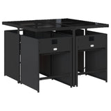 5 Piece Garden Dining Set with Cushions Black Poly Rattan - Side View