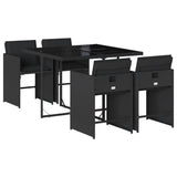 5 Piece Garden Dining Set with Cushions Black Poly Rattan - Front View