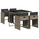 5 Piece Garden Dining Set with Cushions Grey Poly Rattan - Front View