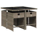 5 Piece Garden Dining Set with Cushions Grey Poly Rattan - Side View