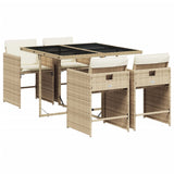 5 Piece Garden Dining Set with Cushions Beige Poly Rattan - Front View