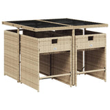 5 Piece Garden Dining Set with Cushions Mix Beige Poly Rattan