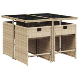 5 Piece Garden Dining Set with Cushions Mix Beige Poly Rattan - Side View
