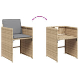 5 Piece Garden Dining Set with Cushions Mix Beige Poly Rattan - Rear View