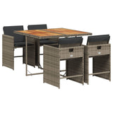 5 Piece Garden Dining Set with Cushions Grey Poly Rattan - Front View