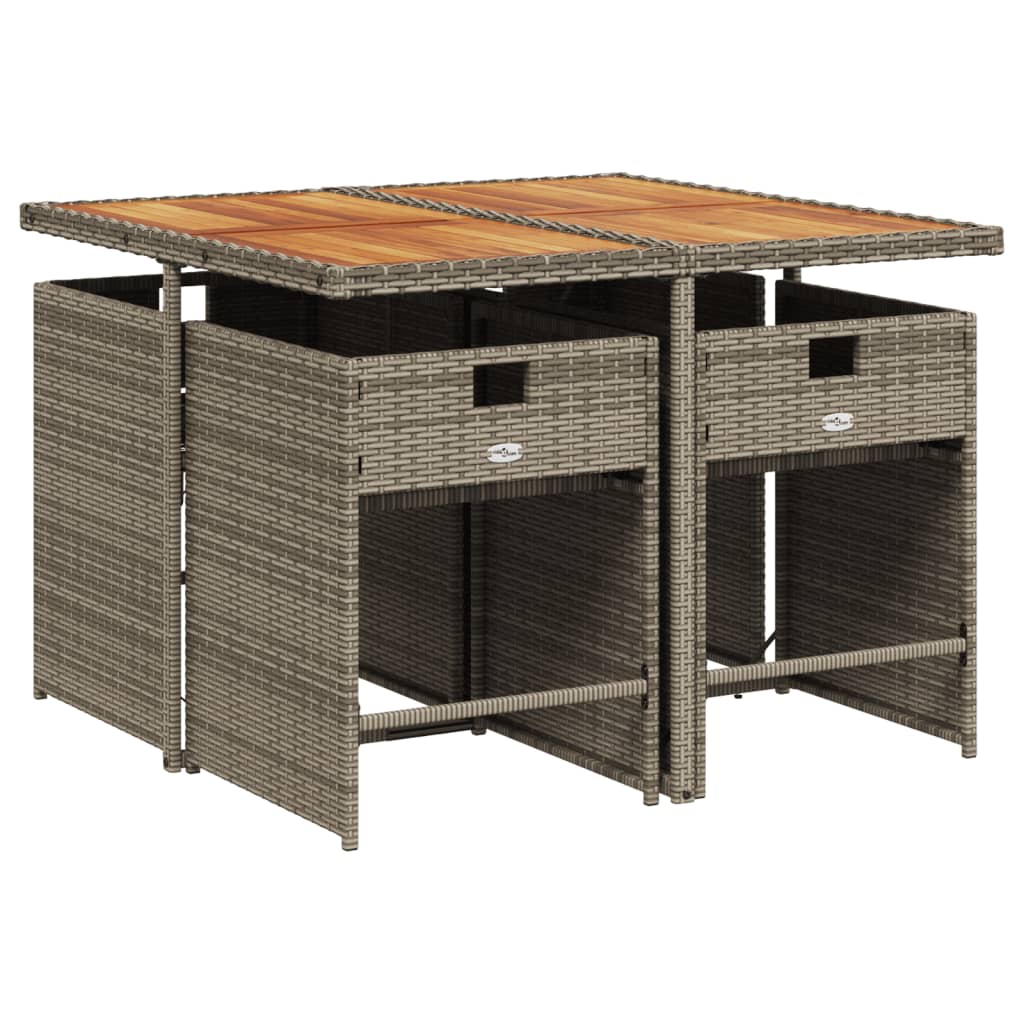 5 Piece Garden Dining Set with Cushions Grey Poly Rattan