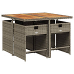 5 Piece Garden Dining Set with Cushions Grey Poly Rattan