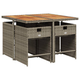 5 Piece Garden Dining Set with Cushions Grey Poly Rattan - Side View