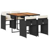 5 Piece Garden Dining Set with Cushions Black Poly Rattan - Front View