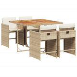 5 Piece Garden Dining Set with Cushions Beige Poly Rattan - Front View
