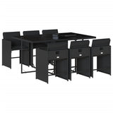 7 Piece Garden Dining Set with Cushions Black Poly Rattan
