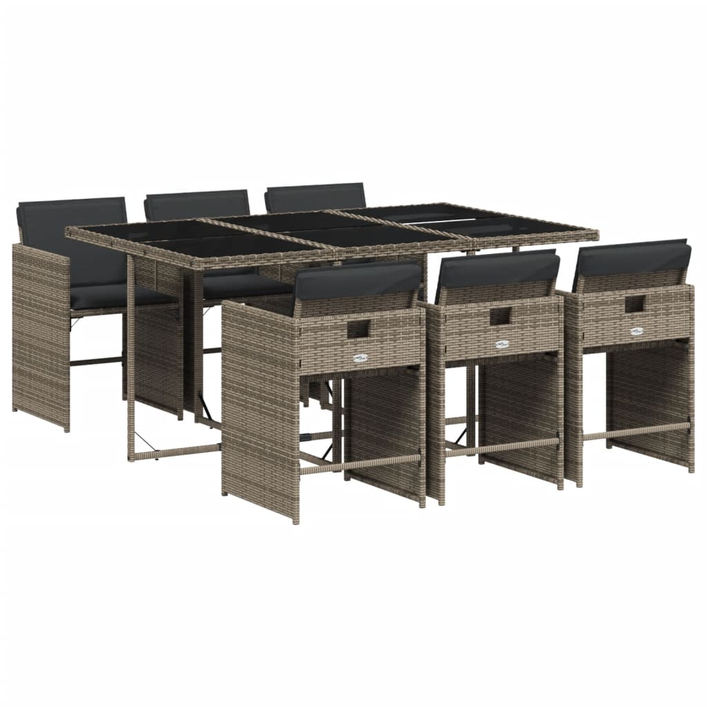 7 Piece Garden Dining Set with Cushions Grey Poly Rattan