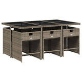 7 Piece Garden Dining Set with Cushions Grey Poly Rattan
