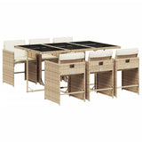 7 Piece Garden Dining Set with Cushions Beige Poly Rattan
