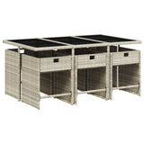 7 Piece Garden Dining Set with Cushions Light Grey Poly Rattan