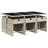 7 Piece Garden Dining Set with Cushions Light Grey Poly Rattan - Side View