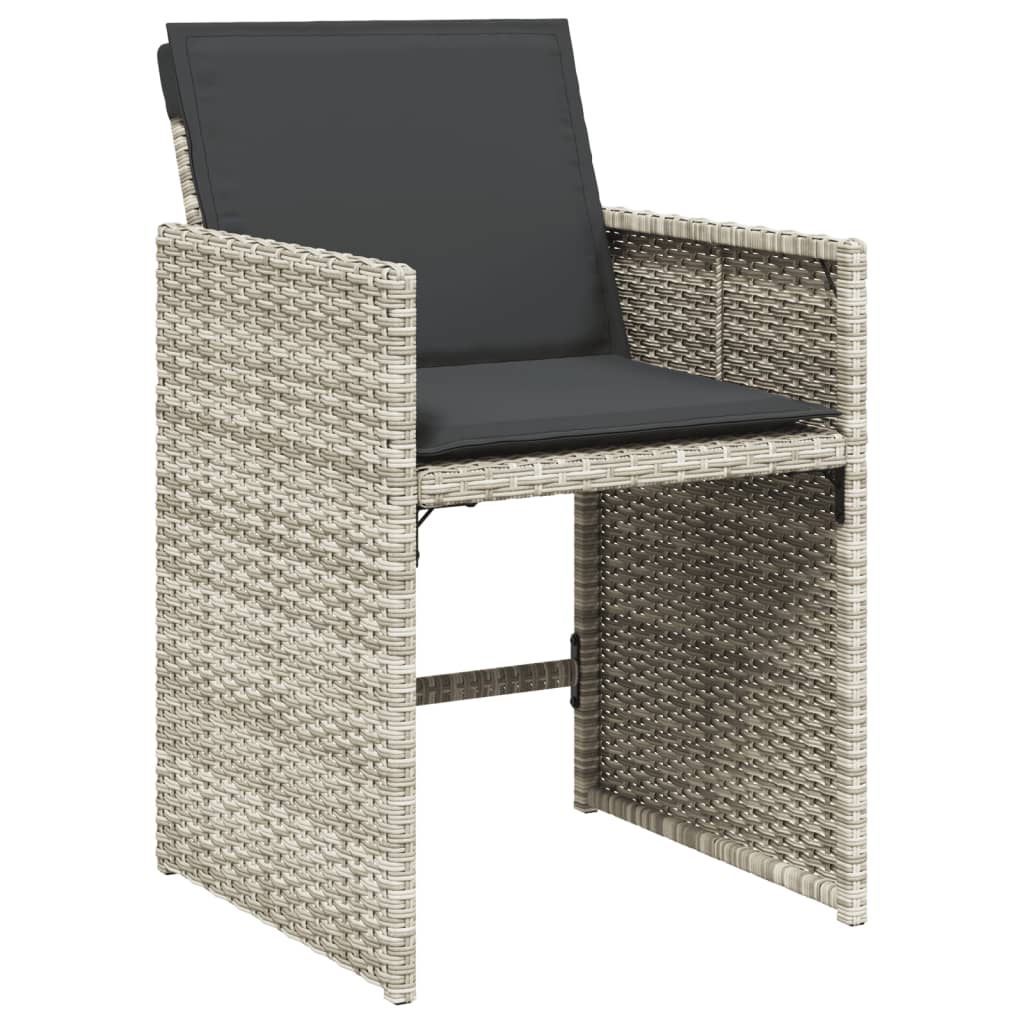 7 Piece Garden Dining Set with Cushions Light Grey Poly Rattan