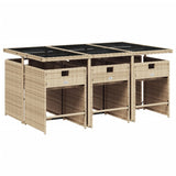 7 Piece Garden Dining Set with Cushions Mix Beige Poly Rattan - Side View